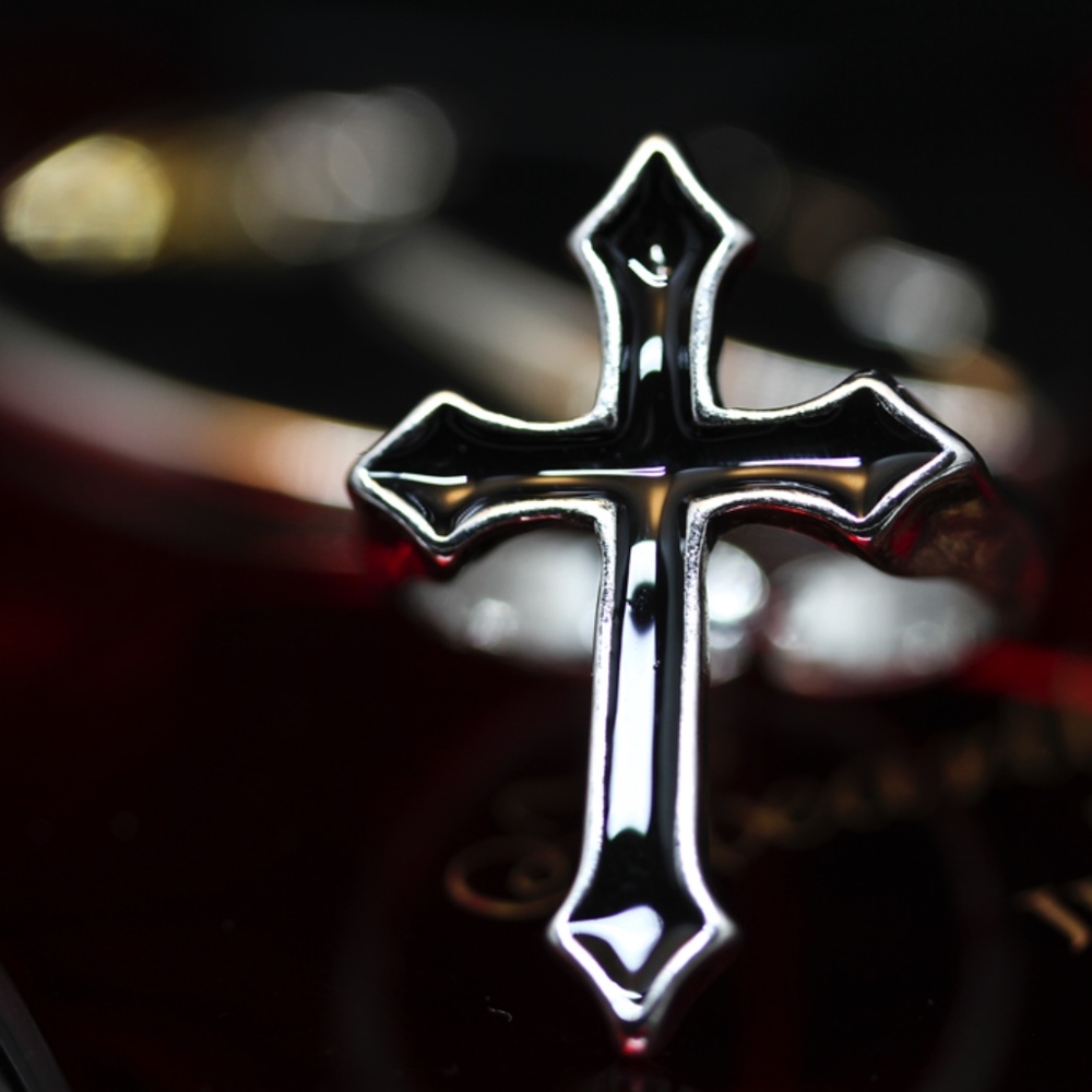 925s Rough Black Cross Adjustable Ring - image 2